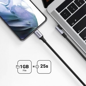 Ugreen US334 70645 USB-C (könyök) / USB-C (egyenes) kábel 100W PD 2m - fekete