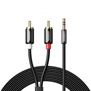 Ugreen AV116 10749 audio mini jack kábel 3.5 mm (apa) / 2RCA (apa) 1m - fekete