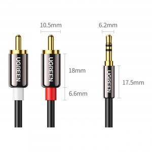 Ugreen AV116 10749 audio mini jack kábel 3.5 mm (apa) / 2RCA (apa) 1m - fekete