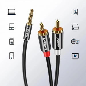 Ugreen AV116 10749 audio mini jack kábel 3.5 mm (apa) / 2RCA (apa) 1m - fekete