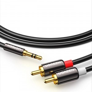 Ugreen AV116 10749 audio mini jack kábel 3.5 mm (apa) / 2RCA (apa) 1m - fekete