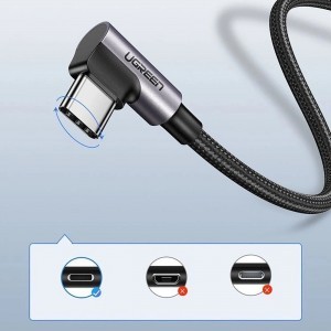 Ugreen US284 70255 USB-A (egyenes) / USB-C (szögletes) kábel 3A 3m - szürke