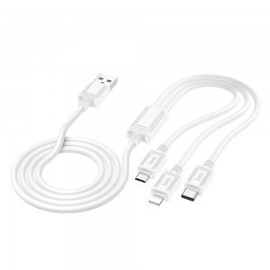 HOCO kábel 3 az 1-ben USB A - Lightning / Micro USB / Type-C 2A X76 1 m fehér
-