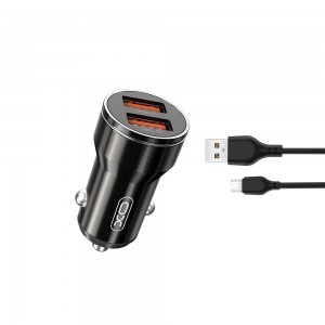 XO autós töltő CC48 2x USB 2,4A fekete + microUSB kábel