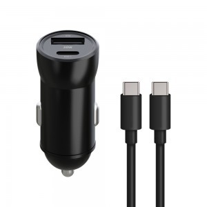 Maxlife MXCC-04 PD QC autós töltő 1x USB-C 1x USB 20W fekete + USB-C - USB-C kábel 60W