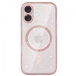 Glitter Magsafe tok iPhone 16 pink clear