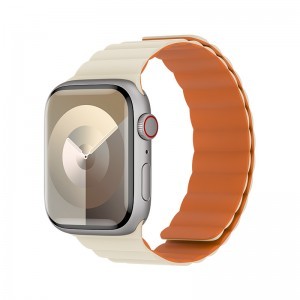 Benks Mágneses Szilikon Óraszíj Apple Watch 42/44/45/49mm bézs-narancs