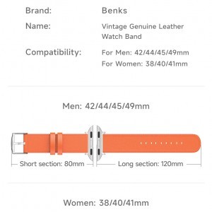 Benks Vintage Bőr Szíj Apple Watch 42/44/45/49 narancs