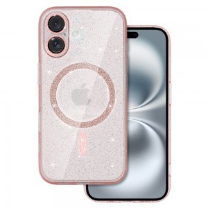 Glitter Magsafe tok iPhone 16 Plus pink clear