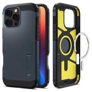 Spigen Tough Armor MagSafe fliptok kitámasztóval iPhone 16 Pro számára - sötétszürke tok