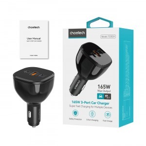 Choetech TC0024 autós töltő 160W 2x USB-C PD 3.1 1x USB-A - fekete