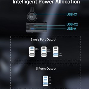 Choetech TC0021 autós töltő 2x USB-C PD 1x USB-A QC 3x szivargyújtó aljzat - fekete