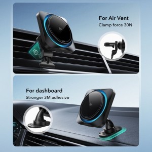 Műszerfalra és szellőzőre szerelhető ESR Halolock Cryoboost MagSafe autós telefontartó vezeték nélküli töltő QI2 15w frosted onyx-4