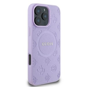 Eredeti GUESS keménytok Saffiano Peony Classic Logo MagSafe GUHMP16LPSAPSMEU iPhone 16 Pro lila tok