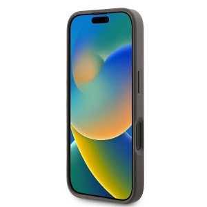 Eredeti GUESS bőrtok fém logóval és strasszokkal, keresztpántos GUHCP16SP4TDSCPW iPhone 16-hoz, barna