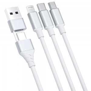 3mk Hyper Kábel 3 az 1-ben USB-A - USB-C / USB-C - micro USB - Lightning 1.5m - fehér