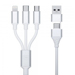 3mk Hyper Kábel 3 az 1-ben USB-A - USB-C / USB-C - micro USB - Lightning 1.5m - fehér