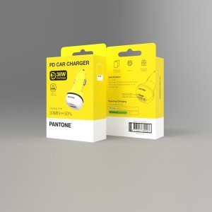 PANTONE autós töltő 38W PD QC 1x USB 1x USB-C PT-PDDC05 Sárga 102C