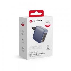 FORCELL F-ENERGY GaN VT-46 utazó töltő 3 x USB-C + USB A PD QC4.0 5A 100W szürke-3
