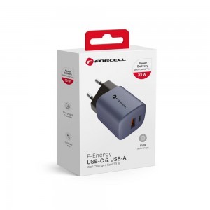 FORCELL F-ENERGY GaN VT-31 hálózati töltő Type C + USB A PD QC4.0 3A 33W szürke-3