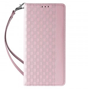 Magnet Strap Case tok iPhone 13 Pro Max-hoz Pénztárca + Mini Láncos Medál Rózsaszín