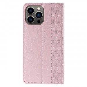 Magnet Strap Case tok iPhone 13 Pro Max-hoz Pénztárca + Mini Láncos Medál Rózsaszín