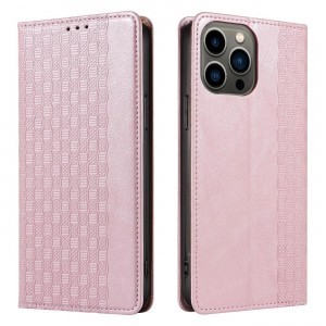 Magnet Strap Case tok iPhone 13 Pro Max-hoz Pénztárca + Mini Láncos Medál Rózsaszín