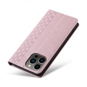 Magnet Strap Case tok iPhone 13 Pro Max-hoz Pénztárca + Mini Láncos Medál Rózsaszín