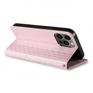 Magnet Strap Case tok iPhone 13 Pro Max-hoz Pénztárca + Mini Láncos Medál Rózsaszín