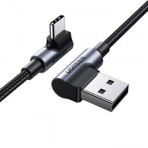 Ugreen 90° szögben hajlított kábel USB C - USB 2.0 480Mbps 3A 3m fekete (US176)