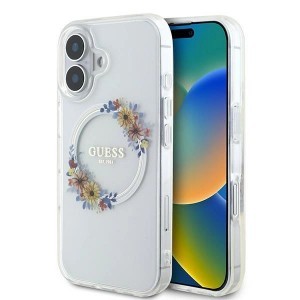 Guess IML Flowers Wreath MagSafe iPhone 16 Plus tok - Átlátszó