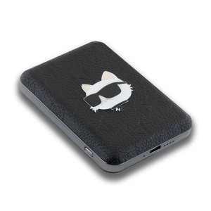 Karl Lagerfeld Powerbank inductive KLPB5FPGKSCHHK 16W 5000mAh fekete/fekete Choupette Head Pin MagSafe-3