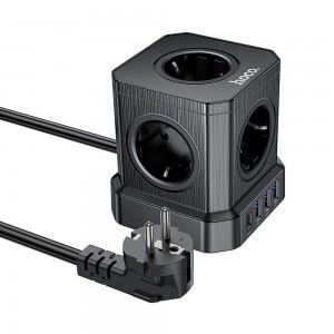 HOCO multifunkcionális elosztó 5 aljzat + 3 x USB A + Type C EU szabványok 4000W PD QC 3A NS8 2 m fekete-1