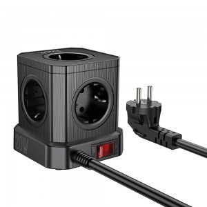 HOCO multifunkcionális elosztó 5 aljzat + 3 x USB A + Type C EU szabványok 4000W PD QC 3A NS8 2 m fekete-3