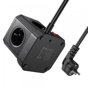 HOCO multifunkcionális elosztó 5 aljzat + 3 x USB A + Type C EU szabványok 4000W PD QC 3A NS8 2 m fekete-4