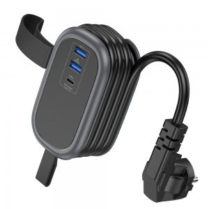 HOCO multifunkcionális elosztó 1 aljzat + 2 x USB A + Type C EU szabványok 4000W 3,1A NS6 1,1 m fekete-3