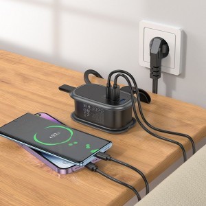 HOCO multifunkcionális elosztó 1 aljzat + 2 x USB A + Type C EU szabványok 4000W 3,1A NS6 1,1 m fekete-6
