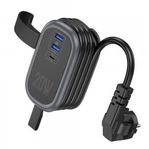 HOCO multifunkcionális elosztó 1 aljzat + 2 x USB A + Type C EU szabványok 4000W PD QC 3A 20W NS7 1,1 m fekete-2