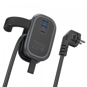 HOCO multifunkcionális elosztó 1 aljzat + 2 x USB A + Type C EU szabványok 4000W PD QC 3A 20W NS7 1,1 m fekete-5