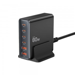 Tech-protect Dc80w-gan 6-portos Asztali Töltő Pd80w/qc3.0 Fekete-1