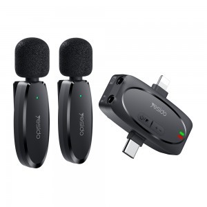 Yesido - (2 csomag) Vezeték nélküli Lavalier Mikrofonok (KR15) - 3 az 1-ben Vevő, USB-C, Lighting, 3.5mm Jack, 2.4GHz - Fekete