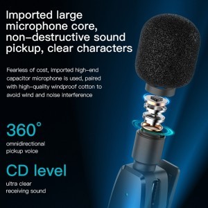  Yesido - (2 csomag) Vezeték nélküli Lavalier Mikrofonok (KR15) - 3 az 1-ben Vevő, USB-C, Lighting, 3.5mm Jack, 2.4GHz - Fekete-2