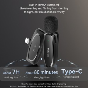  Yesido - (2 csomag) Vezeték nélküli Lavalier Mikrofonok (KR15) - 3 az 1-ben Vevő, USB-C, Lighting, 3.5mm Jack, 2.4GHz - Fekete-5