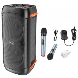 HOCO Bluetooth / vezeték nélküli hangszóró LED Outdoor Manhattan + dupla vezeték nélküli mikrofon BS53-7