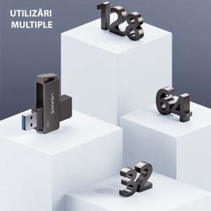  Usams - Memóriastick (US-ZB197) - Forgatható USB 3.0, Nagysebességű Pendrive 128G - Vas szürke-2
