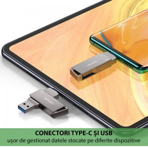  Usams - USB Stick (US-ZB198) - Forgatható Type-C, USB 3.0 Nagy Sebességű Pendrive 16 GB - Vas Szürke-1