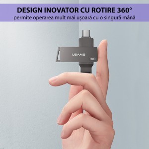  Usams - USB Stick (US-ZB198) - Forgatható Type-C, USB 3.0 Nagy Sebességű Pendrive 16 GB - Vas Szürke-3
