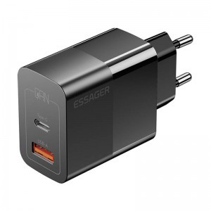  Töltő USB-C+USB-A 33W Essager GaN (fekete)