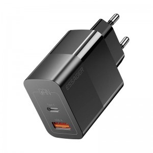  Töltő USB-C+USB-A 33W Essager GaN (fekete)-1