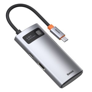 Baseus Metal Gleam 4in1 HUB USB Type-C - USB Type-C PD 100W / HDMI 4K 30Hz / 1x USB 3.2 Gen 1 / 1x USB 2.0 szürke (CAHUB-CY0G)